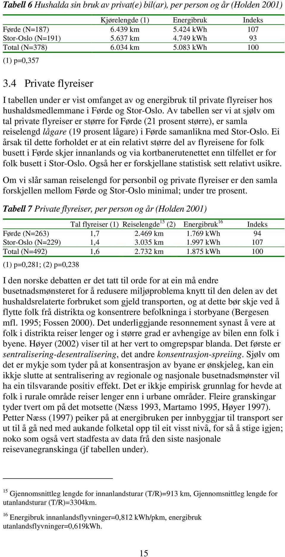 Av tabellen ser vi at sjølv om tal private flyreiser er større for Førde (21 prosent større), er samla reiselengd lågare (19 prosent lågare) i Førde samanlikna med Stor-Oslo.