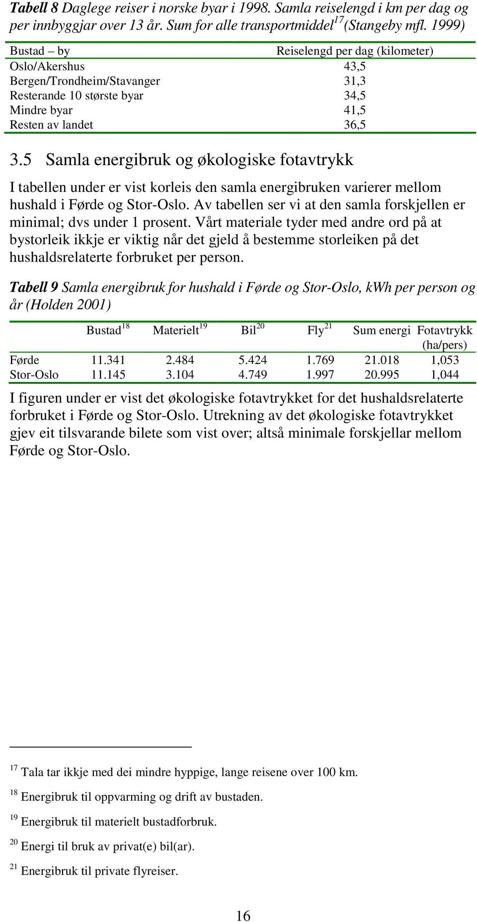 5 Samla energibruk og økologiske fotavtrykk I tabellen under er vist korleis den samla energibruken varierer mellom hushald i Førde og Stor-Oslo.