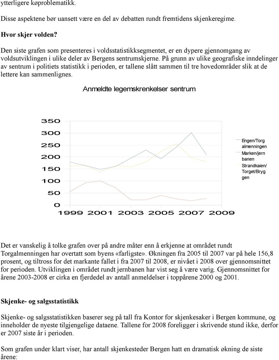 På grunn av ulike geografiske inndelinger av sentrum i politiets statistikk i perioden, er tallene slått sammen til tre hovedområder slik at de lettere kan sammenlignes.