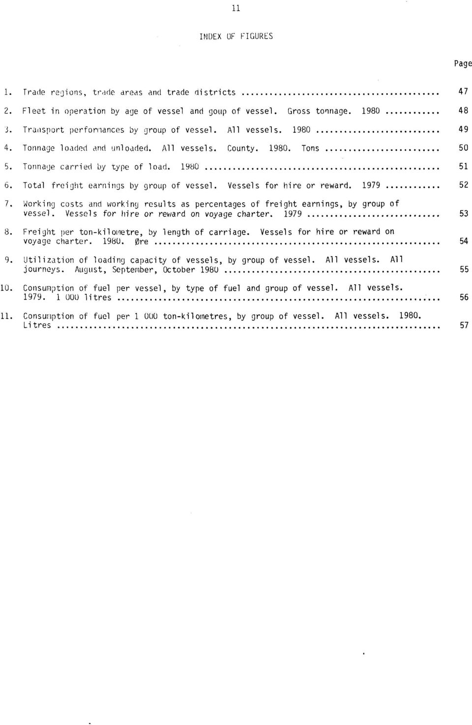 Total freight earnings by group of vessel. Vessels for hire or reward. 1979 52 7. Working costs and working results as percentages of freight earnings, by group of vessel.