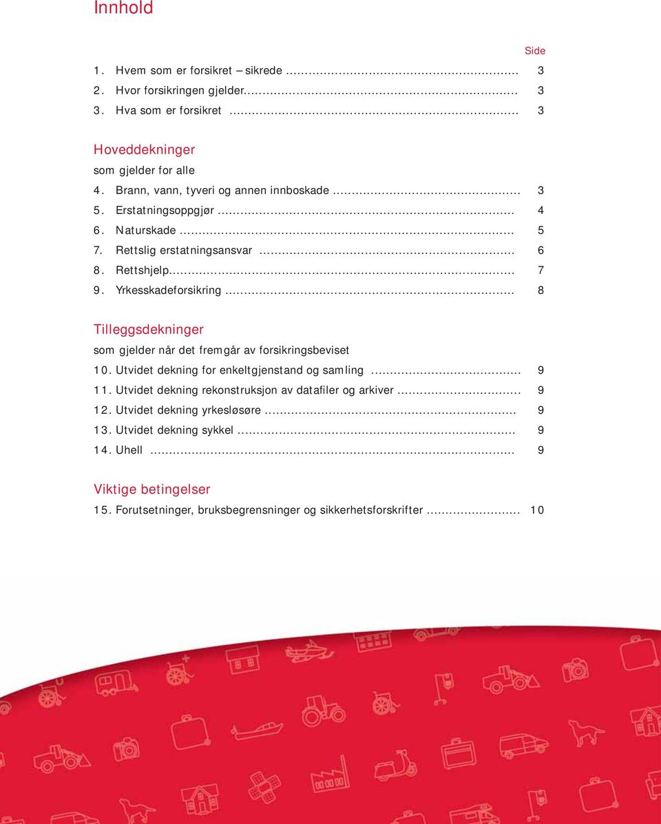 .. 8 Tilleggsdekninger som gjelder når det fremgår av forsikringsbeviset 10. Utvidet dekning for enkeltgjenstand og samling... 9 11.