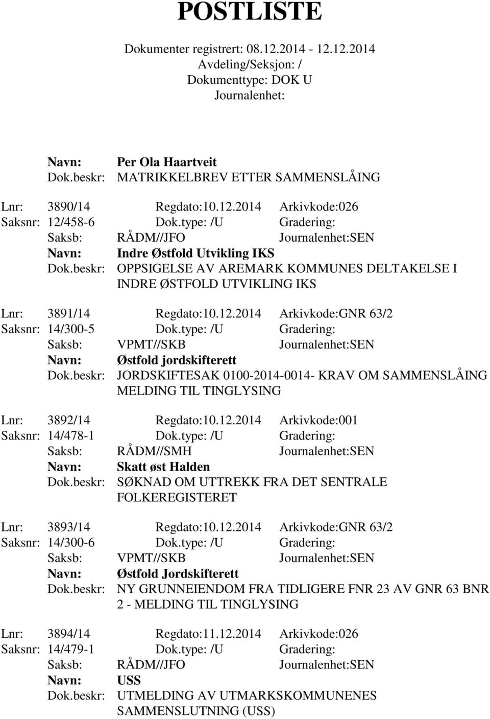 2014 Arkivkode:GNR 63/2 Saksnr: 14/300-5 Dok.type: /U Gradering: Saksb: VPMT//SKB SEN Østfold jordskifterett Dok.