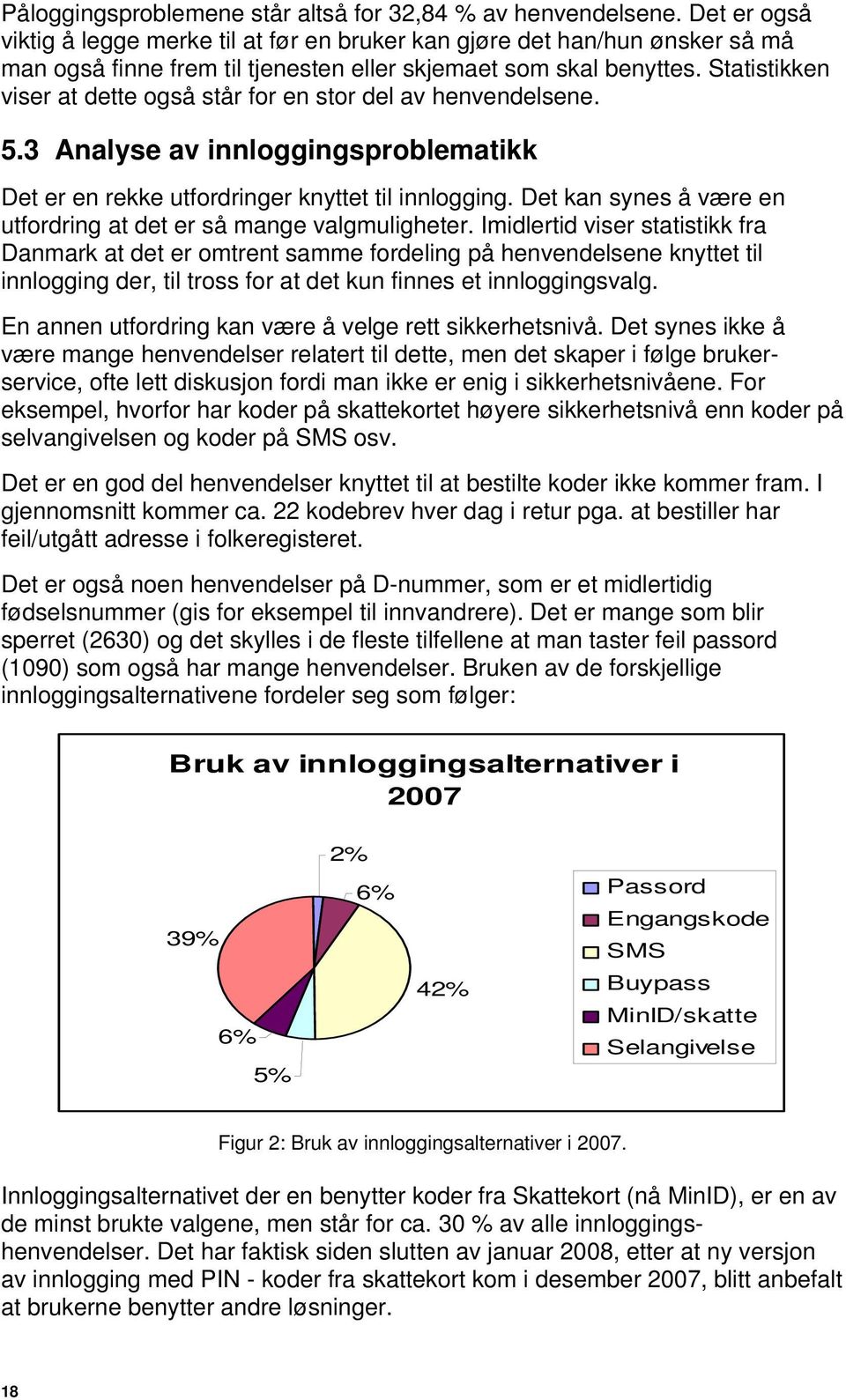 Statistikken viser at dette også står for en stor del av henvendelsene. 5.3 Analyse av innloggingsproblematikk Det er en rekke utfordringer knyttet til innlogging.