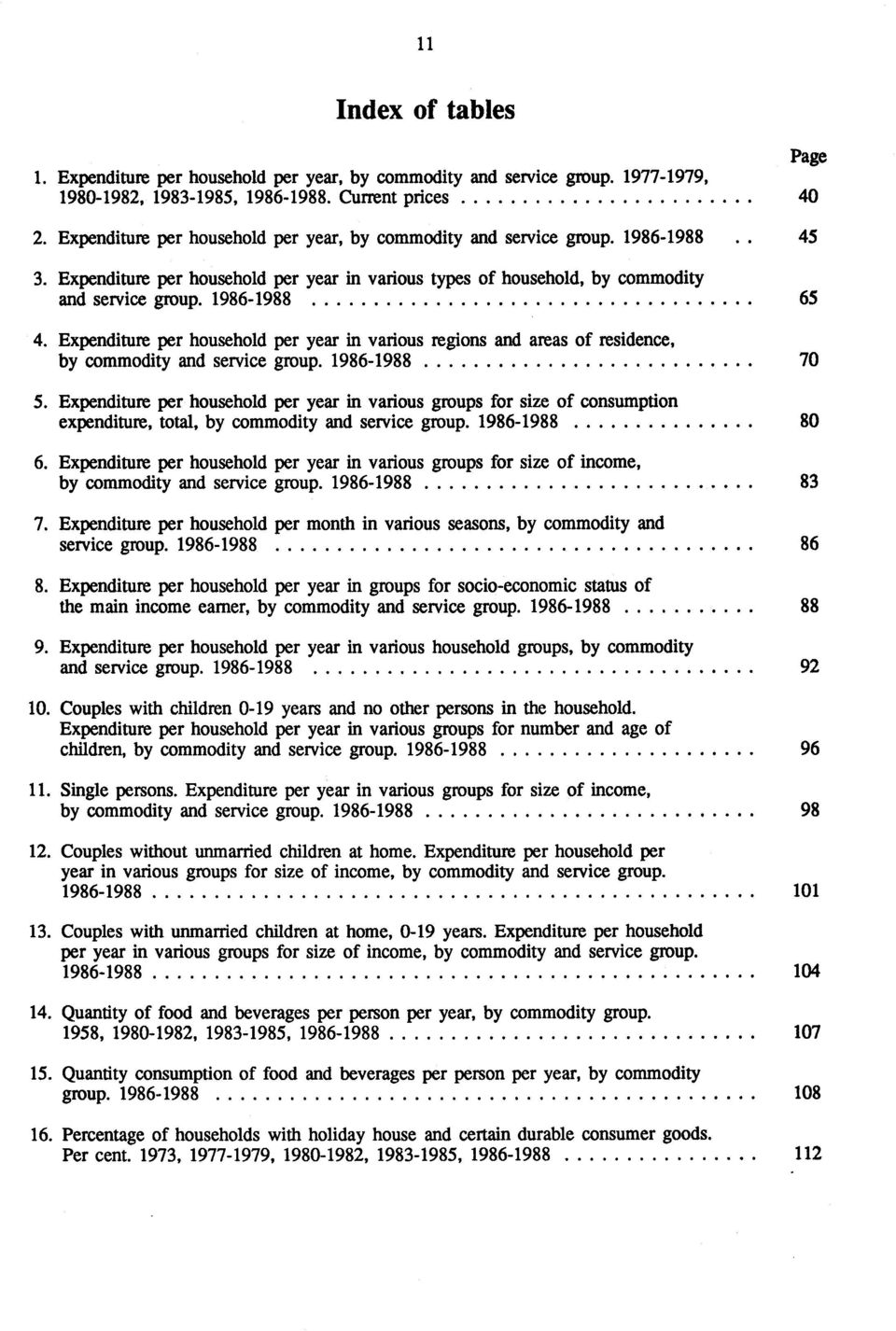Expenditure per household per year in various regions and areas of residence, by commodity and service group. 986-988 70 5.
