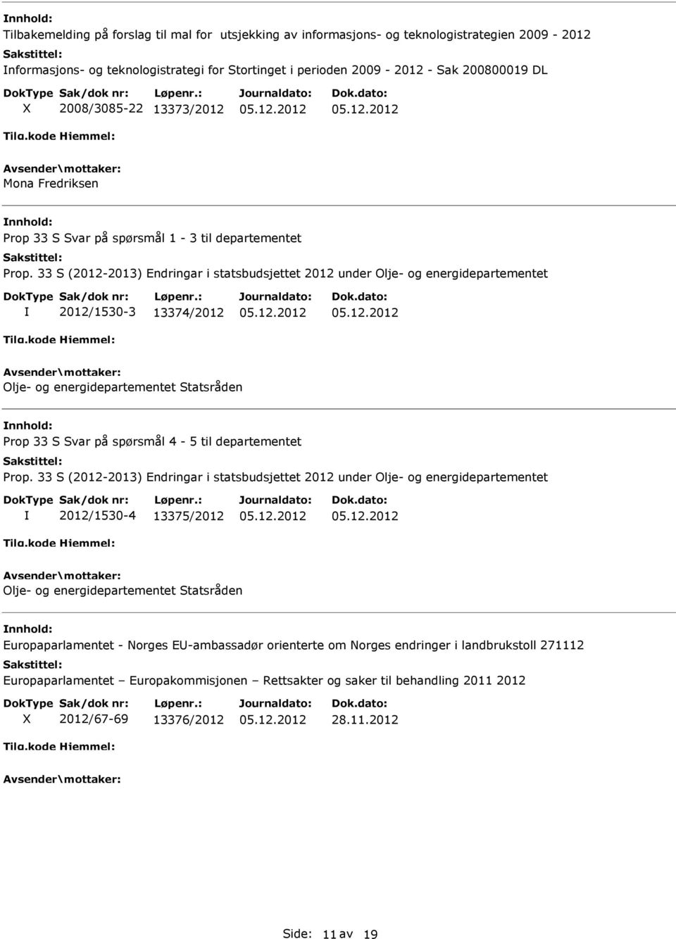 33 S (2012-2013) Endringar i statsbudsjettet 2012 under Olje- og energidepartementet 2012/1530-3 13374/2012 Olje- og energidepartementet Statsråden Prop 33 S Svar på spørsmål 4-5 til departementet