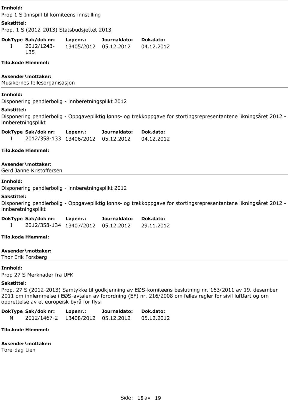 likningsåret 2012 - innberetningsplikt 2012/358-133 13406/2012 Gerd Janne Kristoffersen Disponering pendlerbolig - innberetningsplikt 2012 Disponering pendlerbolig - Oppgavepliktig lønns- og