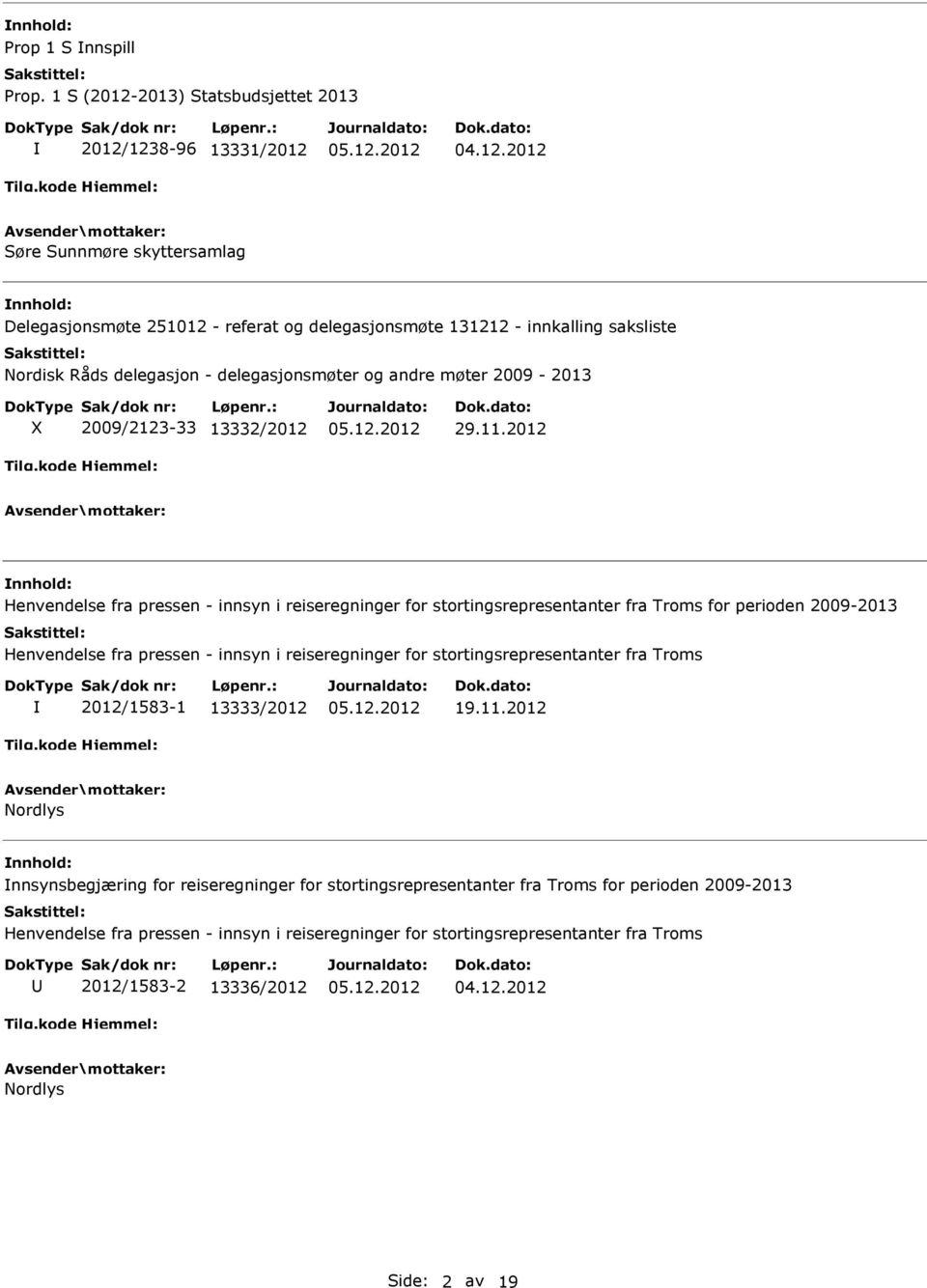 delegasjon - delegasjonsmøter og andre møter 2009-2013 2009/2123-33 13332/2012 29.11.