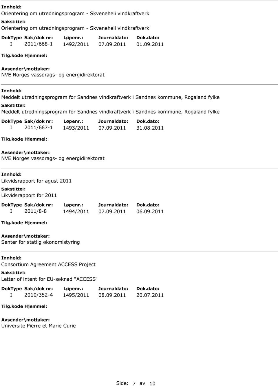 Rogaland fylke 2011/667-1 1493/2011 Likvidsrapport for agust 2011 Likvidsrapport for 2011 2011/8-8 1494/2011 06.09.