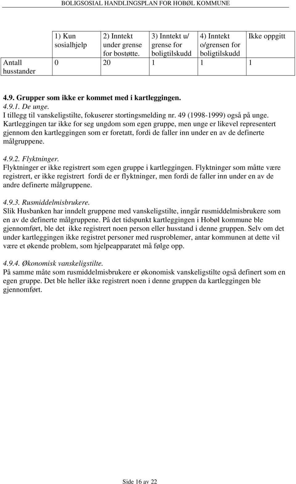 Kartleggingen tar ikke for seg ungdom som egen gruppe, men unge er likevel representert gjennom den kartleggingen som er foretatt, fordi de faller inn under en av de definerte målgruppene. 4.9.2.