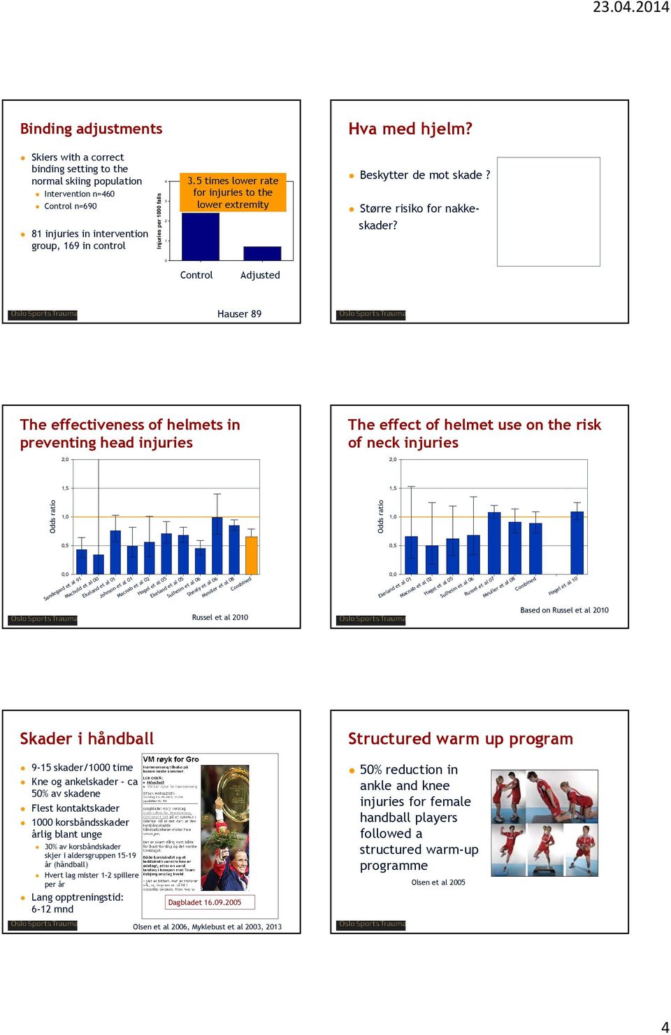 times lower rate for injuries to the lower extremity 2 Beskytter de mot skade? Større risiko for nakkeskader?