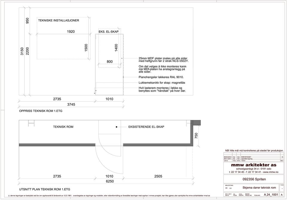 Lukkemekanikk for skap: magnetl s Hvit lasterem monteres i lłkke og benyttes som "h ndtak" p hver dłr. 2735 1010 3745 OPPRISS TKNISK ROM 1.T TKNISK ROM KSISTRN LSKP 750 N!