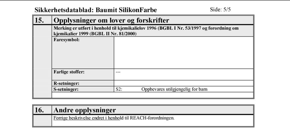 53/1997 og forordning om kjemikalier 1999 (BGBL II Nr.