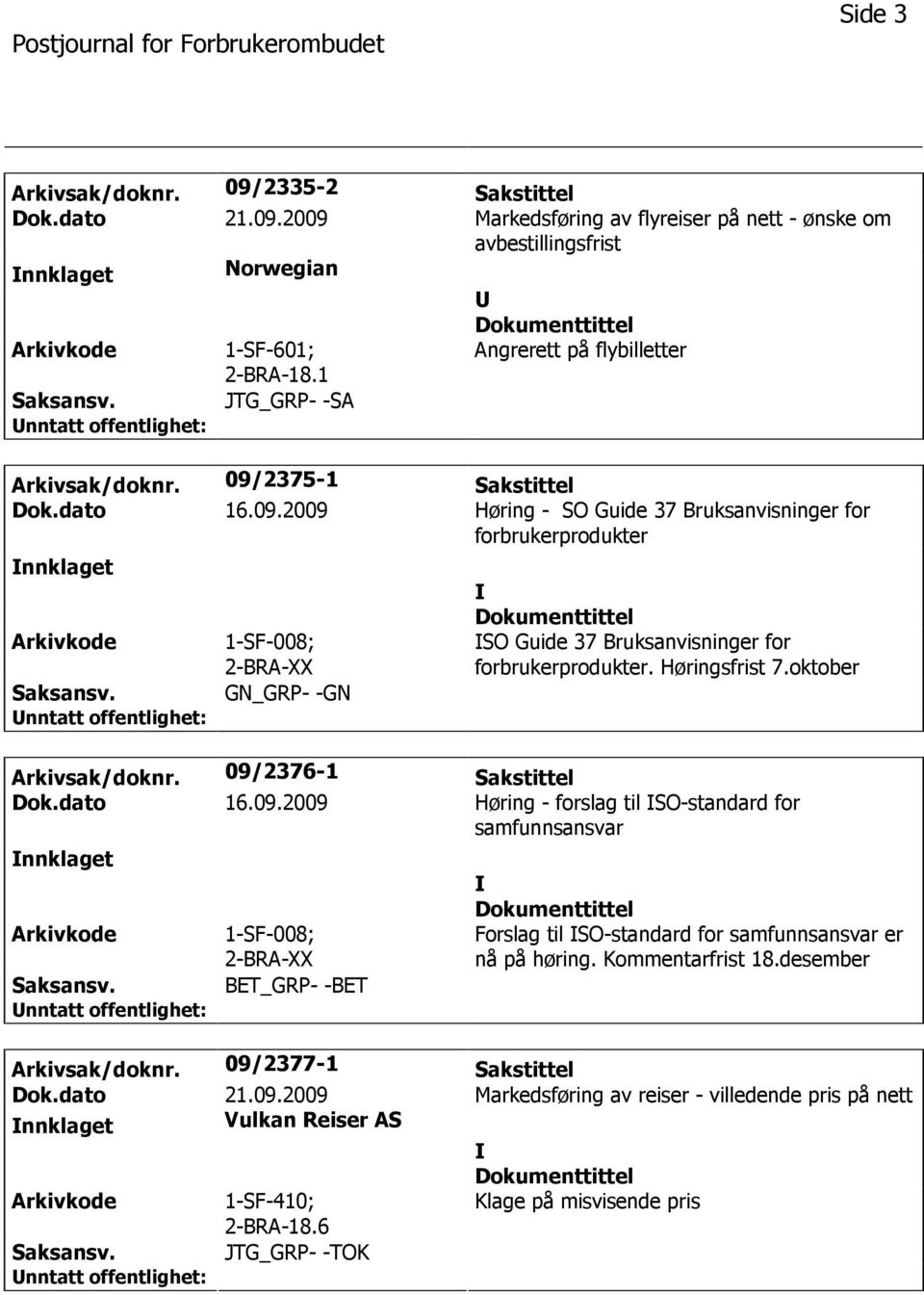 2375-1 Sakstittel Dok.dato 16.09.2009 Høring - SO Guide 37 Bruksanvisninger for forbrukerprodukter nnklaget 1-SF-008; 2-BRA-XX GN_GRP- -GN SO Guide 37 Bruksanvisninger for forbrukerprodukter.