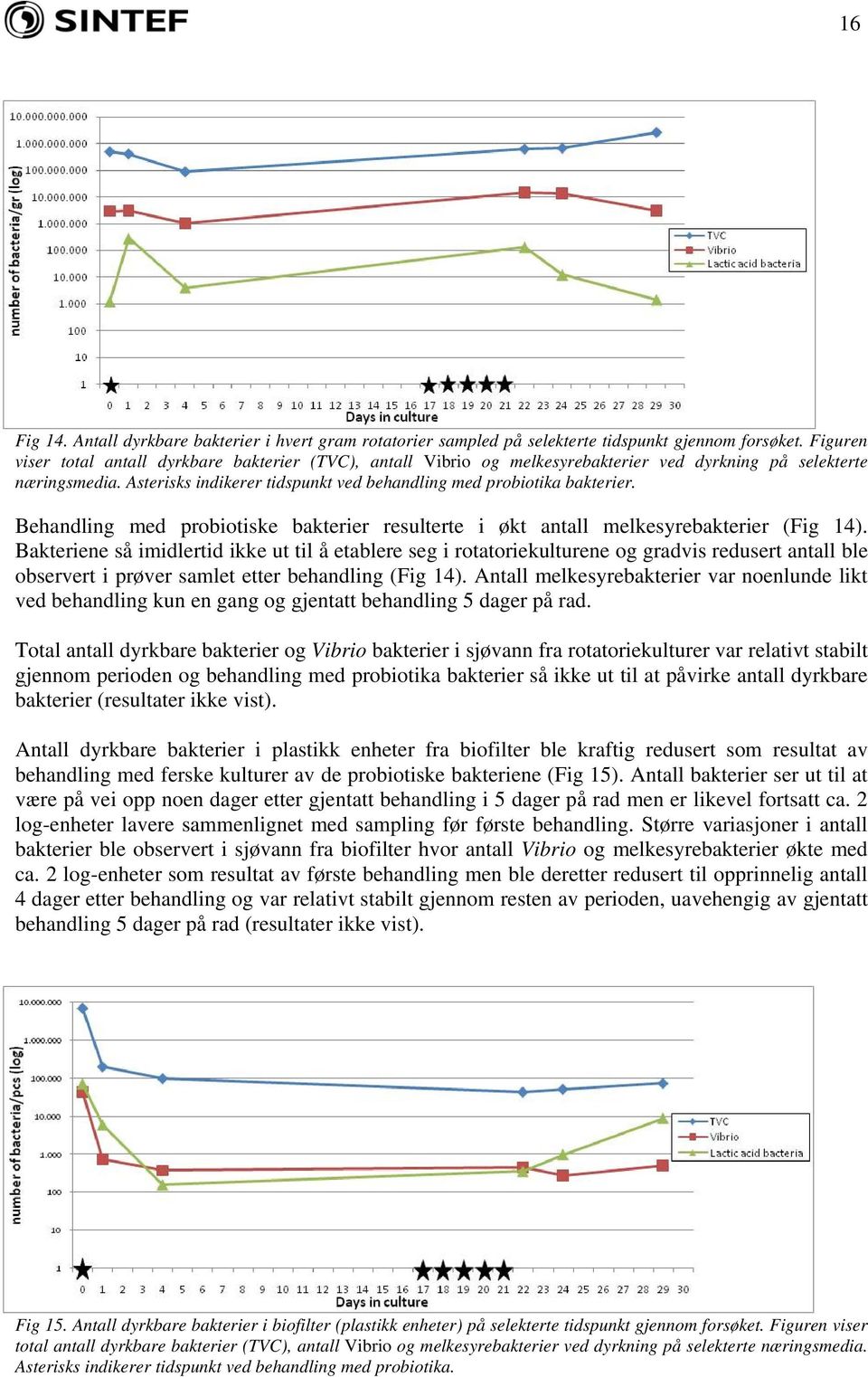 Behandling med probiotiske bakterier resulterte i økt antall melkesyrebakterier (Fig 14).