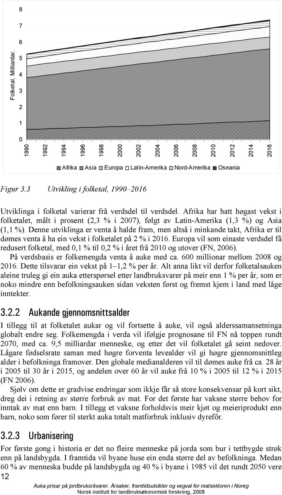 Afrika har hatt høgast vekst i folketalet, målt i prosent (2,3 % i 2007), følgt av Latin-Amerika (1,3 %) og Asia (1,1 %).