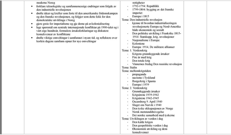 1900-talet og i vårt eige hundreår, formulere årsaksforklaringar og diskutere konsekvensar av konfliktane drøfte viktige omveltingar i samfunnet i nyare tid, og reflektere over korleis dagens samfunn