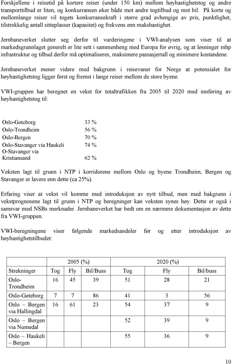 Jernbaneverket slutter seg derfor til vurderingene i VWI-analysen som viser til at markedsgrunnlaget generelt er lite sett i sammenheng med Europa for øvrig, og at løsninger mhp infrastruktur og