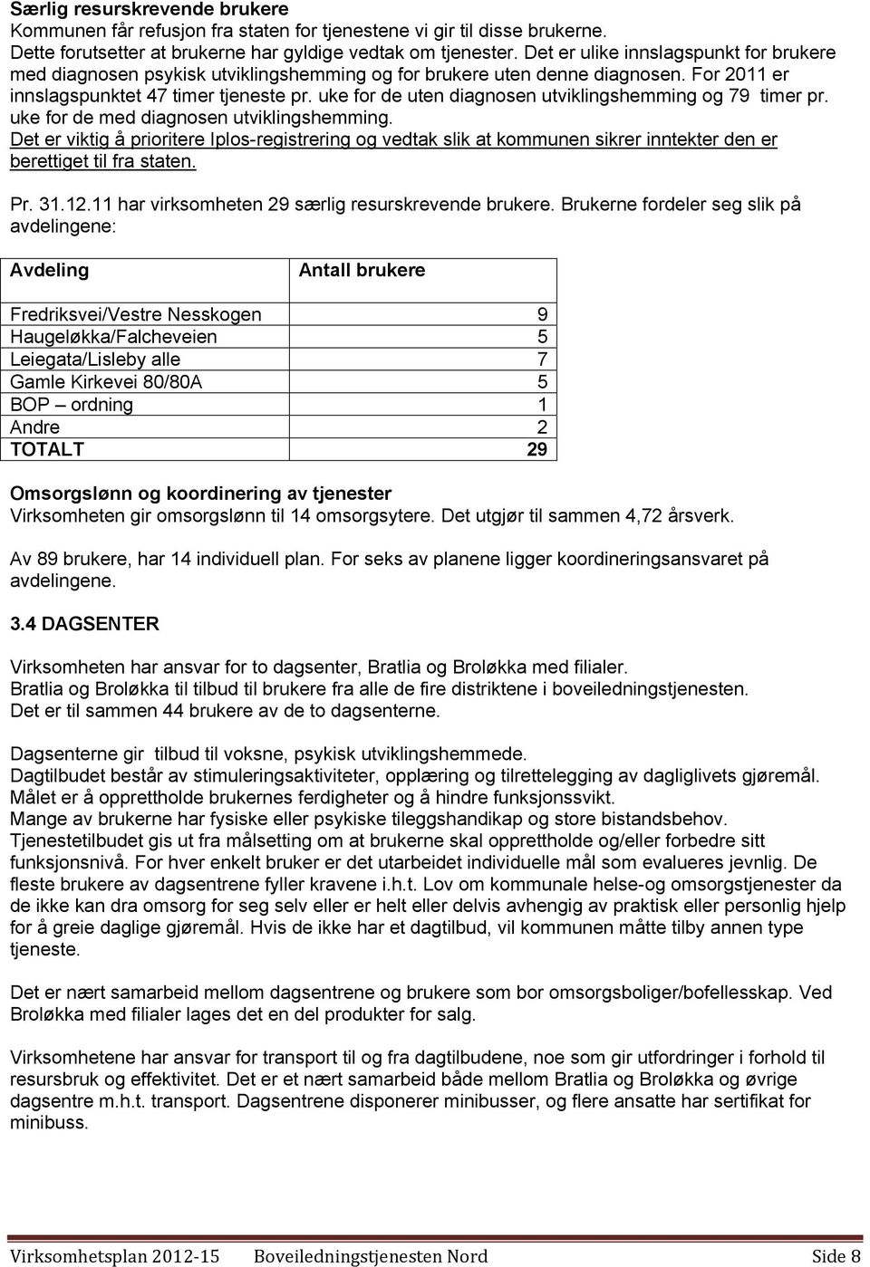 uke for de uten diagnosen utviklingshemming og 79 timer pr. uke for de med diagnosen utviklingshemming.