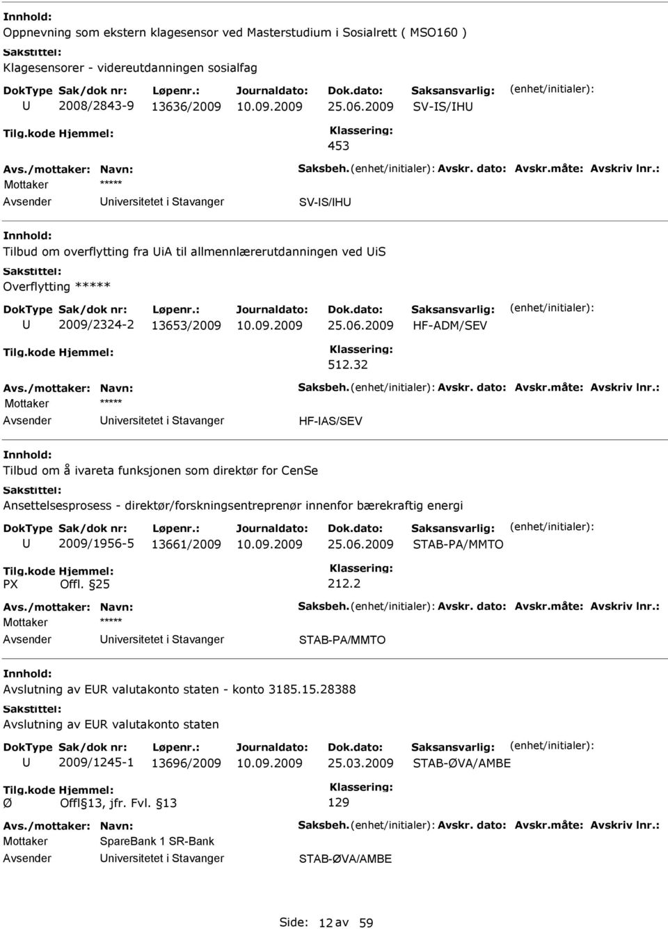 32 niversitetet i tavanger HF-A/EV Tilbud om å ivareta funksjonen som direktør for Cene Ansettelsesprosess - direktør/forskningsentreprenør innenfor bærekraftig energi 2009/1956-5 13661/2009 25.06.