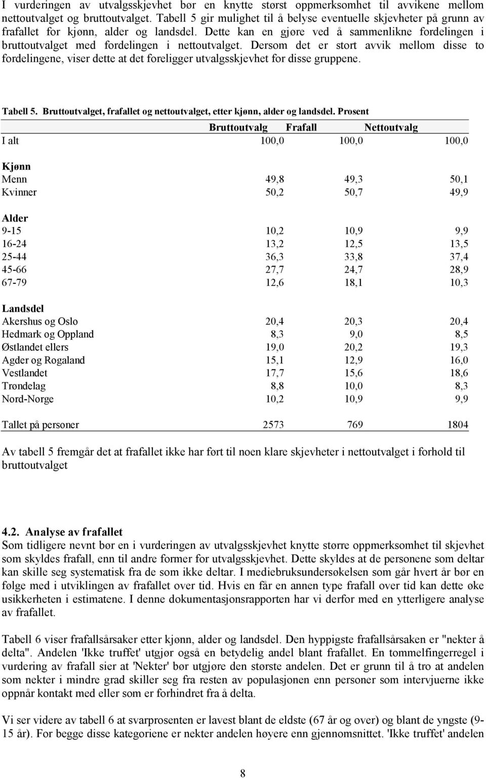 Dette kan en gjøre ved å sammenlikne fordelingen i bruttoutvalget med fordelingen i nettoutvalget.