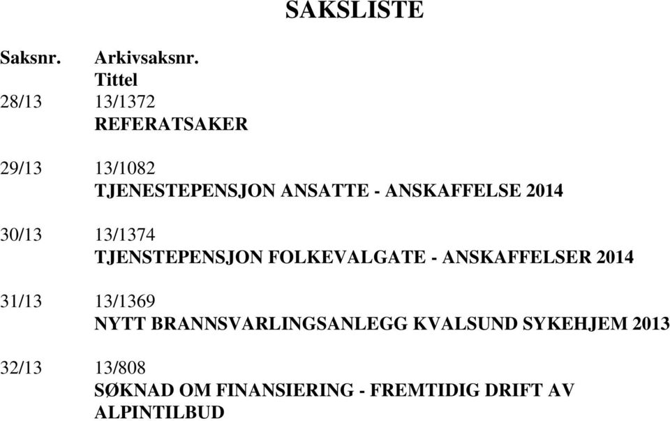 ANSKAFFELSE 2014 30/13 13/1374 TJENSTEPENSJON FOLKEVALGATE - ANSKAFFELSER 2014