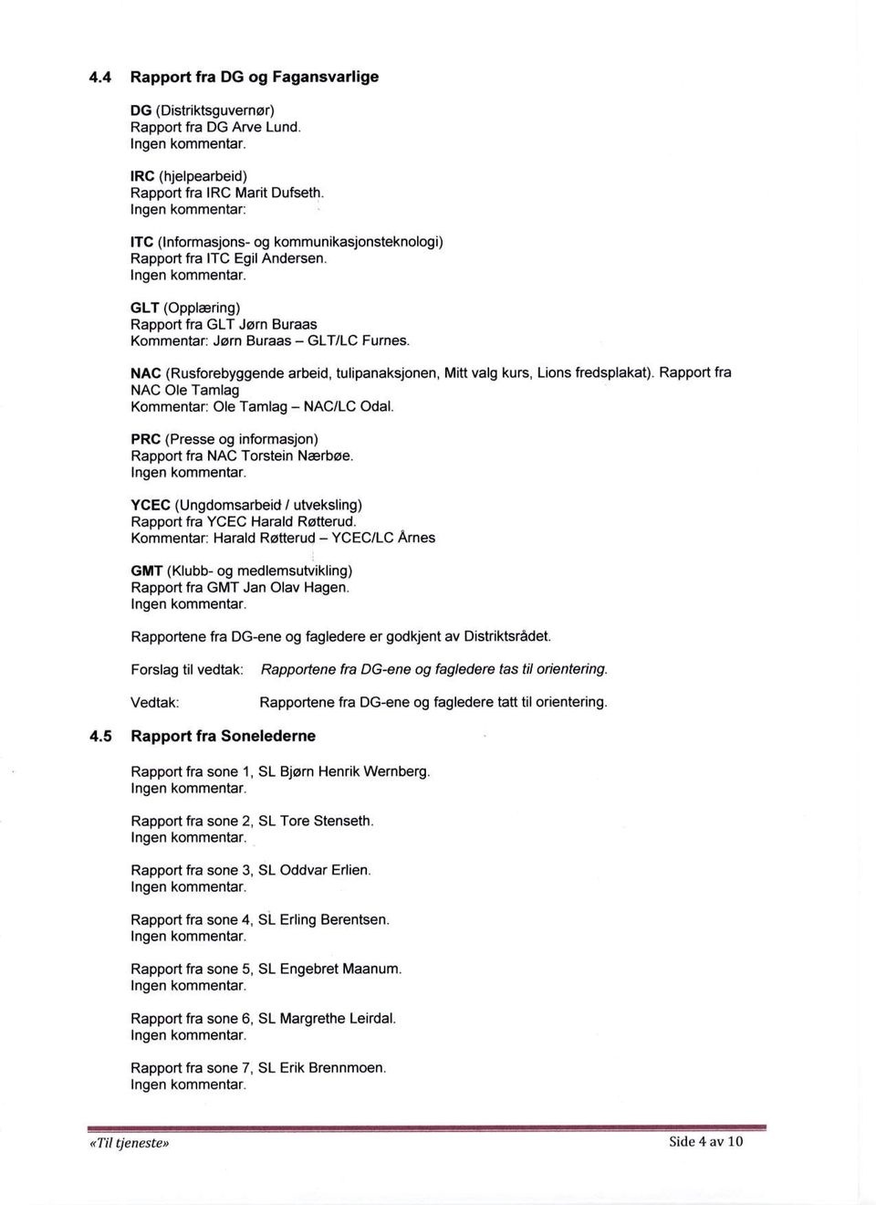 NAC (Rusforebyggende arbeid, tulipanaksjonen, Mitt valg kurs, Lions fredsplakat). Rapport fra NAC Ole Tamlag Kommentar: Ole Tamlag - NAC/LC Odal.