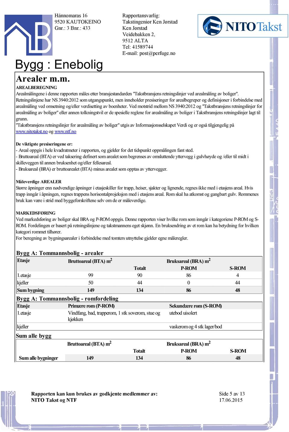 "Takstbransjens retningslinjer for arealmåling av boliger" eller annen tolkningstvil er de spesielle reglene for arealmåling av boliger i Takstbransjens retningslinjer lagt til grunn "Takstbransjens