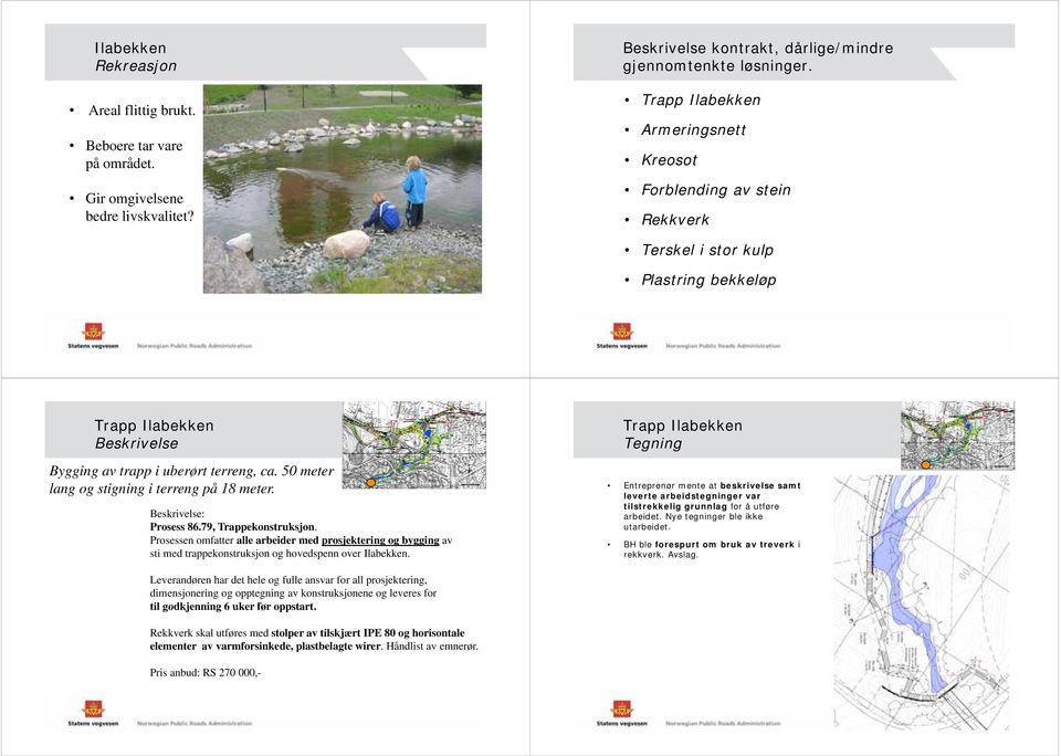 50 meter lang og stigning i i terreng på 18 meter. Beskrivelse: Prosess 86.79, Trappekonstruksjon.