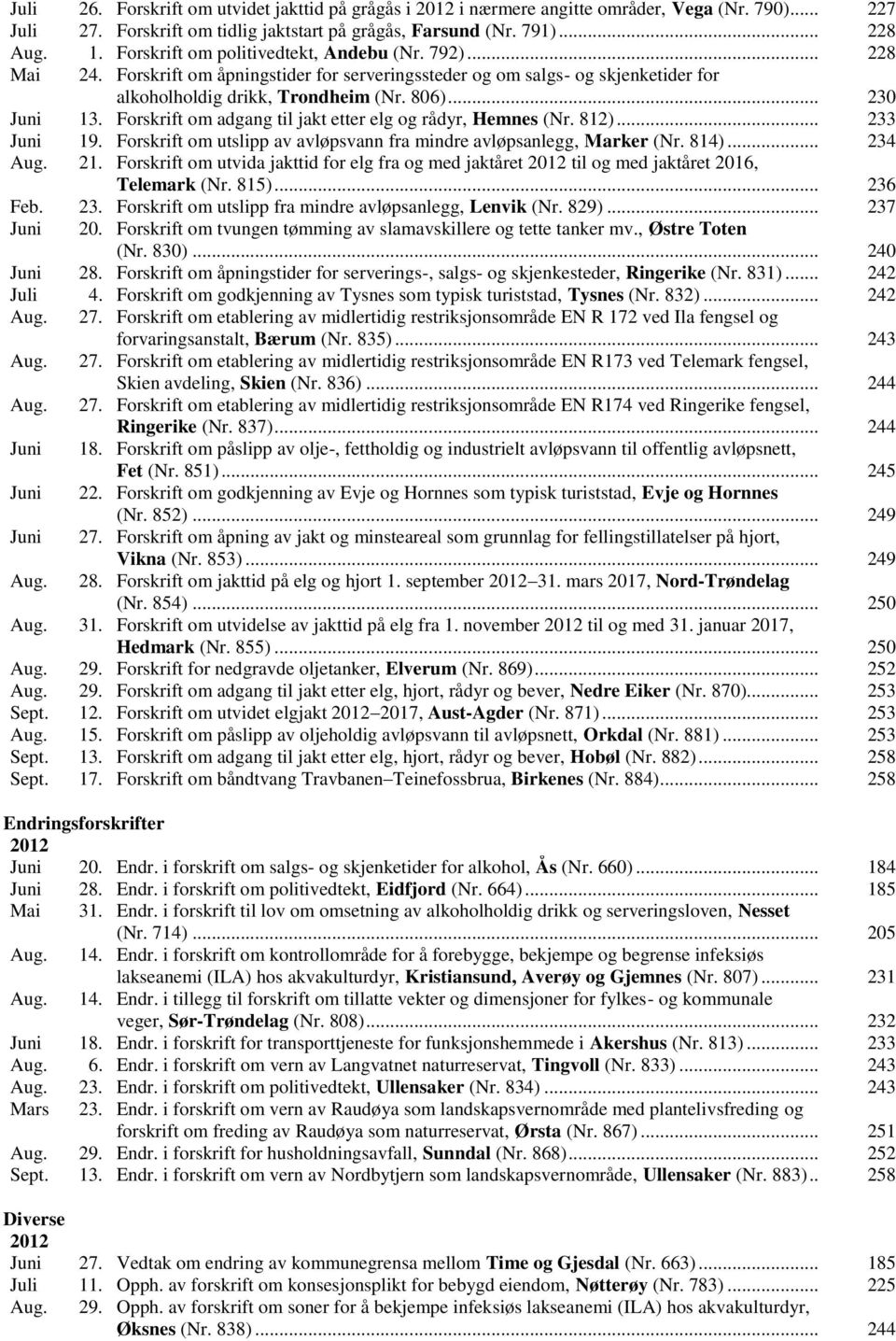 Forskrift om adgang til jakt etter elg og rådyr, Hemnes (Nr. 812)... 233 Juni 19. Forskrift om utslipp av avløpsvann fra mindre avløpsanlegg, Marker (Nr. 814)... 234 Aug. 21.