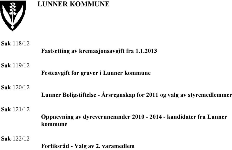 1.2013 Festeavgift for graver i Lunner kommune Lunner Boligstiftelse - Årsregnskap