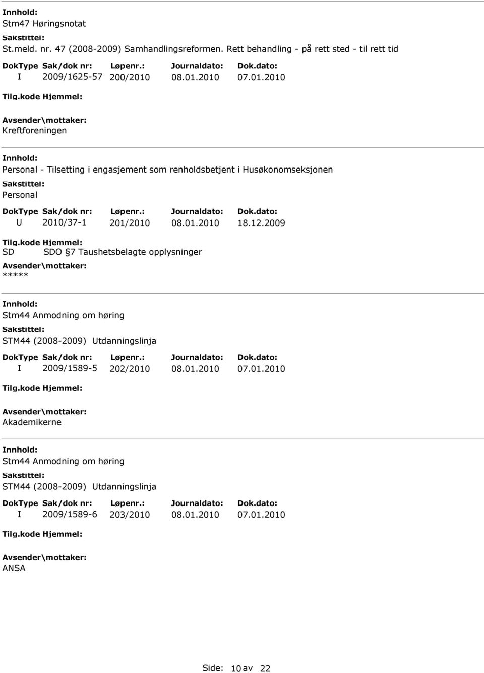 renholdsbetjent i Husøkonomseksjonen Personal 2010/37-1 201/2010 18.12.2009 Tilg.