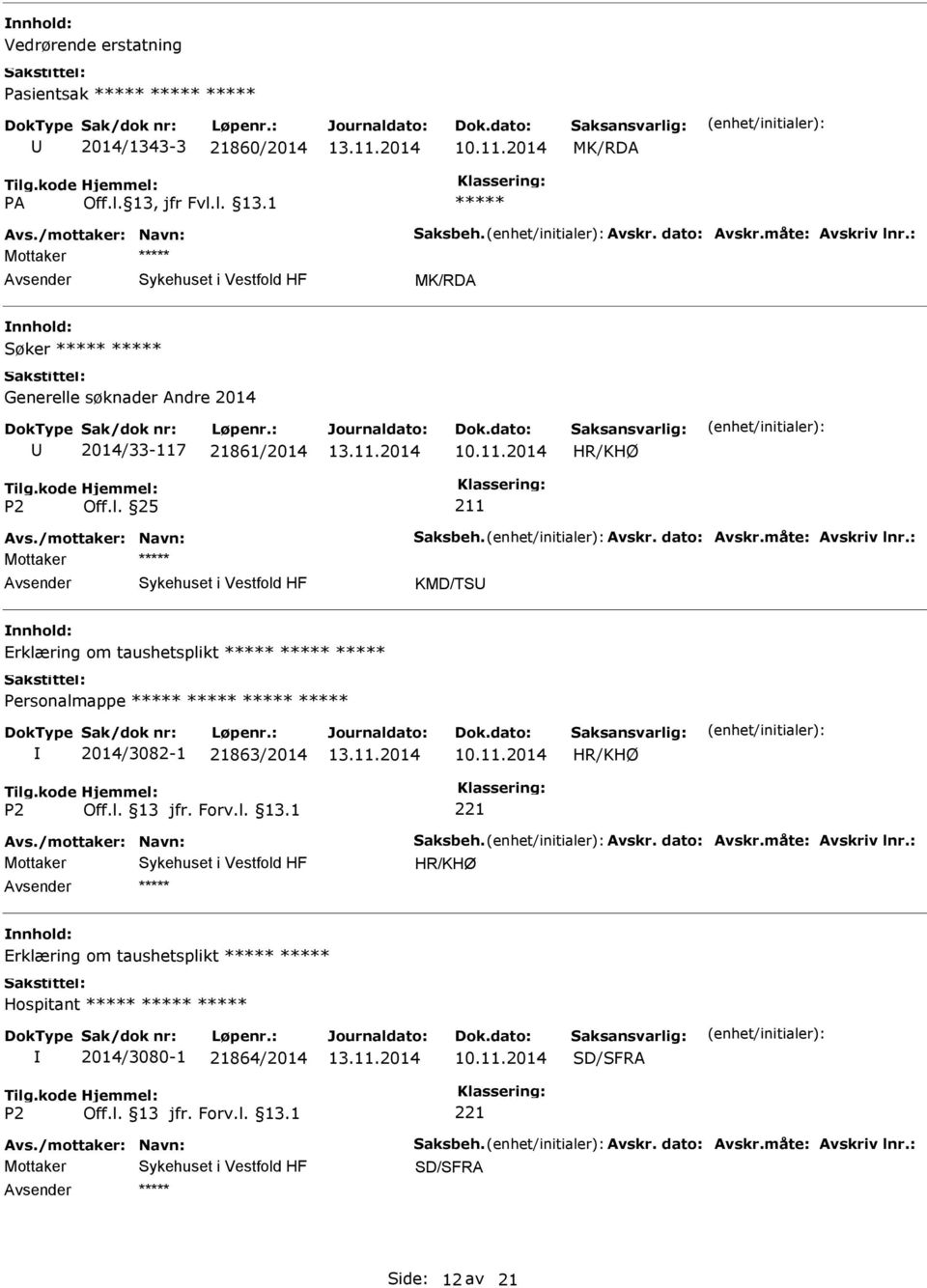 måte: Avskriv lnr.: Mottaker KMD/TS Erklæring om taushetsplikt Personalmappe 2014/3082-1 21863/2014 Avs./mottaker: Navn: Saksbeh. Avskr. dato: Avskr.