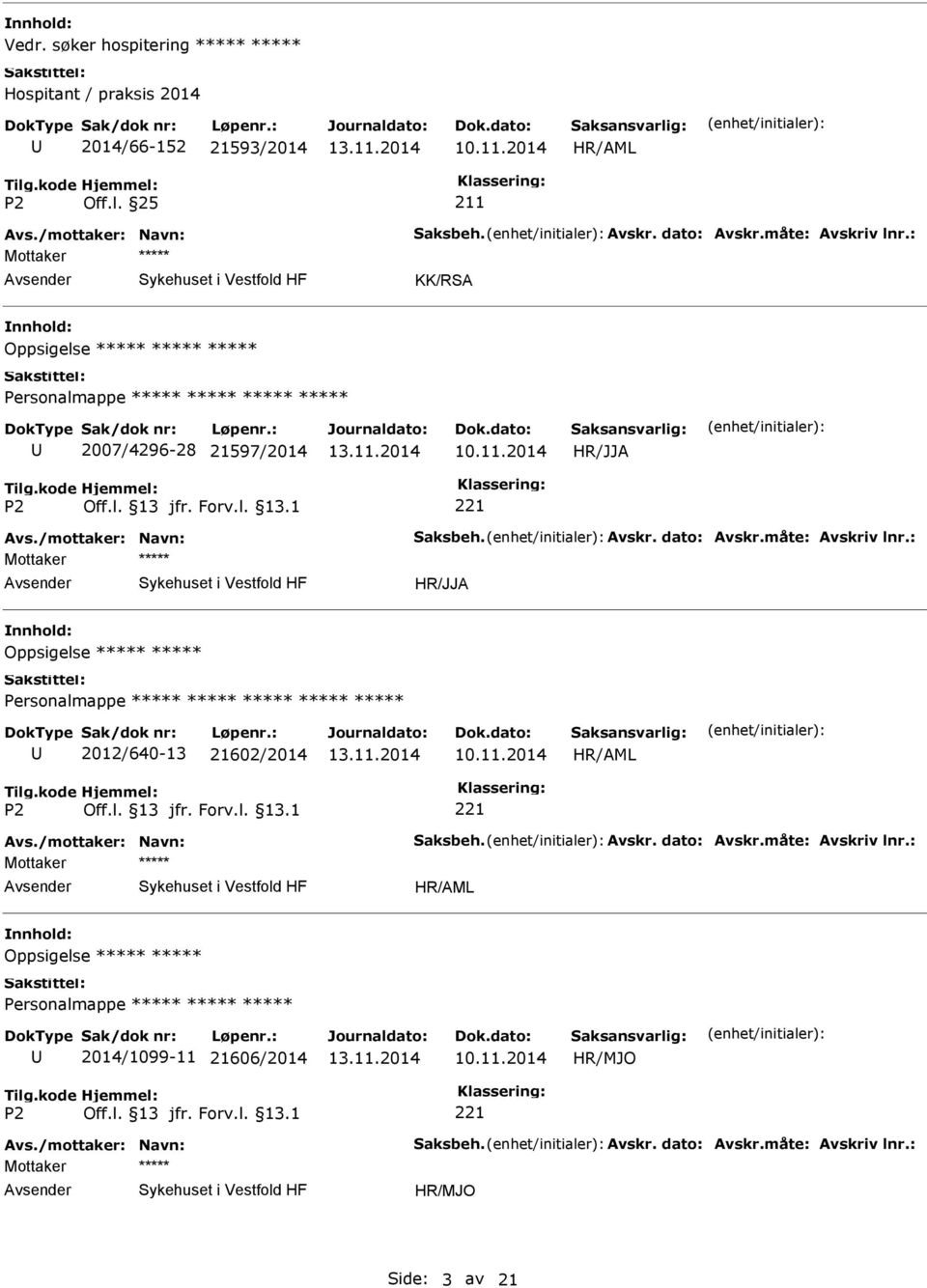 måte: Avskriv lnr.: Mottaker Oppsigelse Personalmappe 2012/640-13 21602/2014 Avs./mottaker: Navn: Saksbeh. Avskr. dato: Avskr.