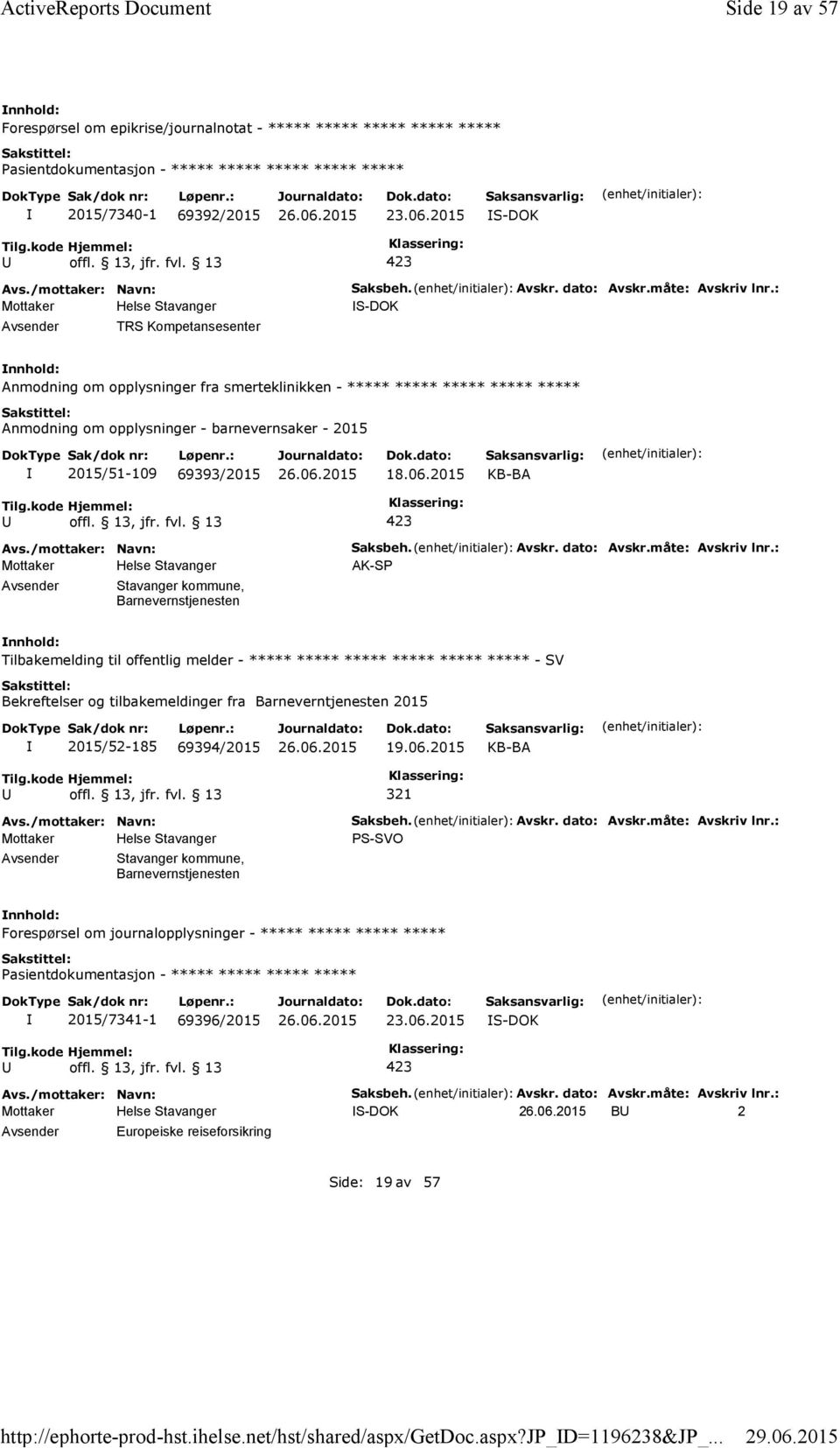 2015 S-DOK TRS Kompetansesenter Saksbeh. Avskr. dato: Avskr.måte: Avskriv lnr.