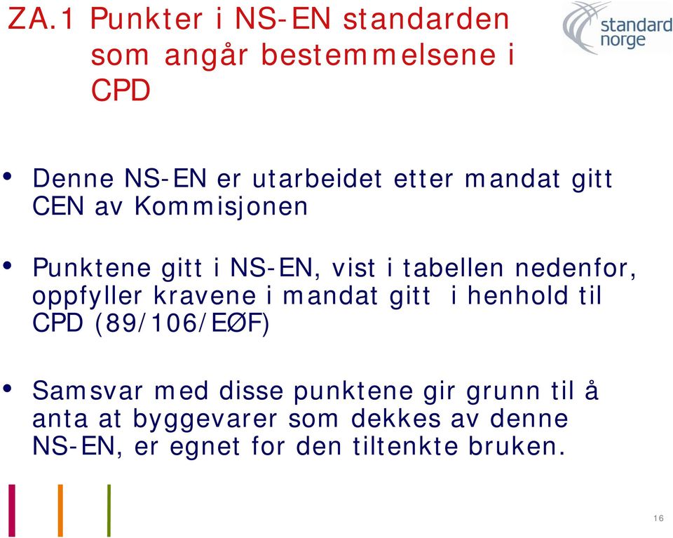 oppfyller kravene i mandat gitt i henhold til CPD (89/106/EØF) Samsvar med disse punktene