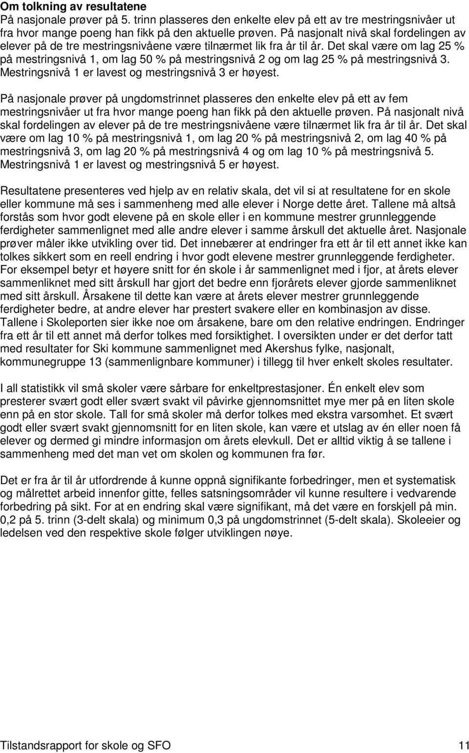 Det skal være om lag 25 % på mestringsnivå 1, om lag 50 % på mestringsnivå 2 og om lag 25 % på mestringsnivå 3. Mestringsnivå 1 er lavest og mestringsnivå 3 er høyest.