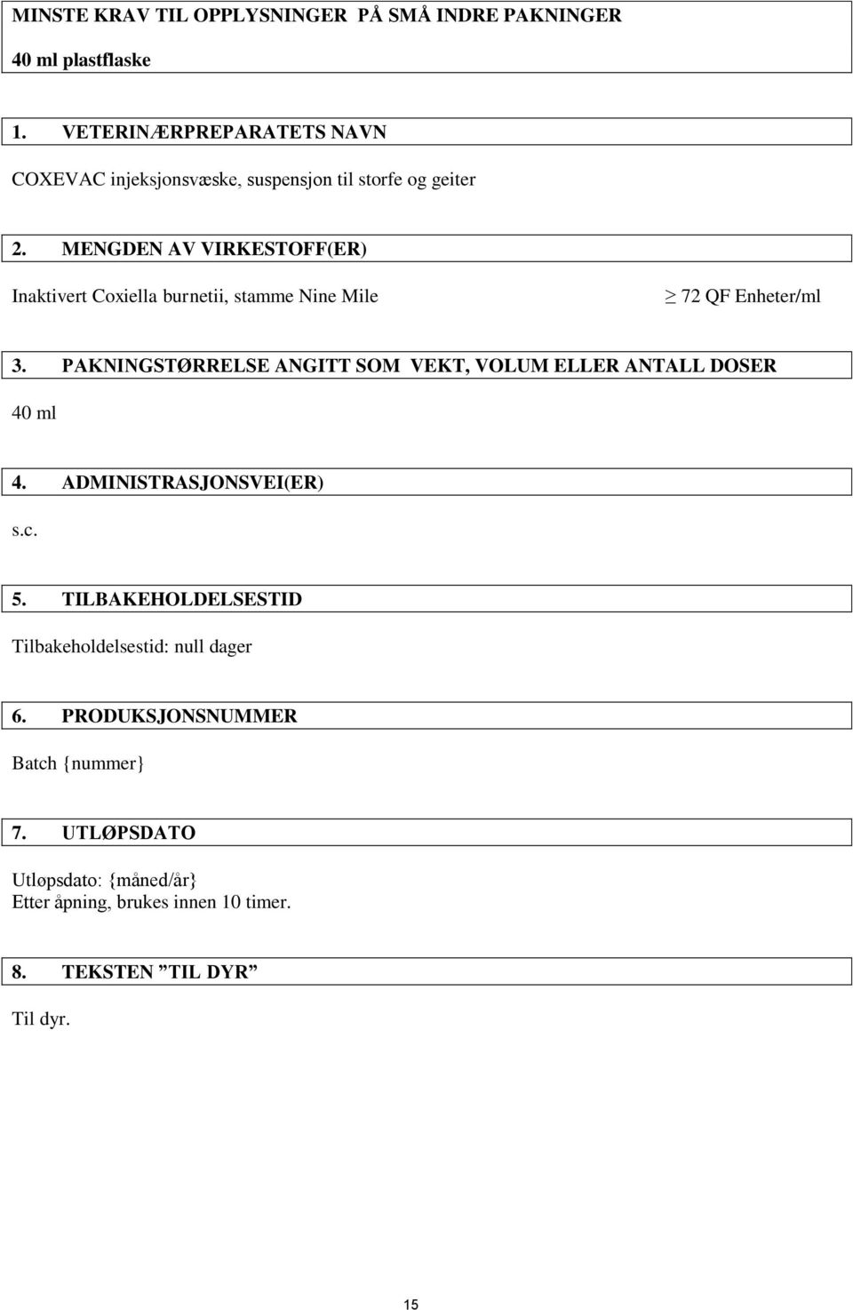 MENGDEN AV VIRKESTOFF(ER) Inaktivert Coxiella burnetii, stamme Nine Mile 72 QF Enheter/ml 3.