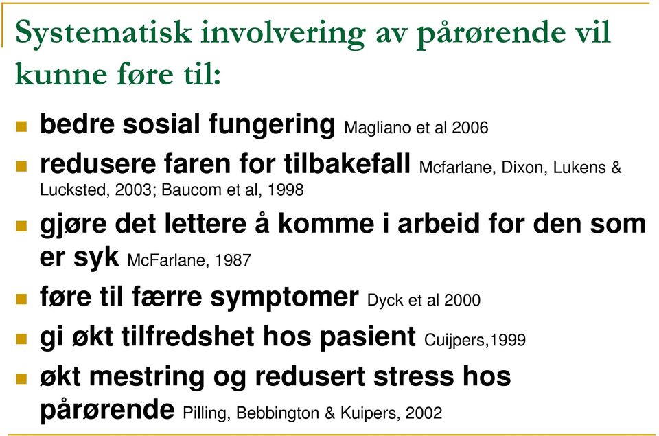 lettere å komme i arbeid for den som er syk McFarlane, 1987 føre til færre symptomer Dyck et al 2000 gi økt