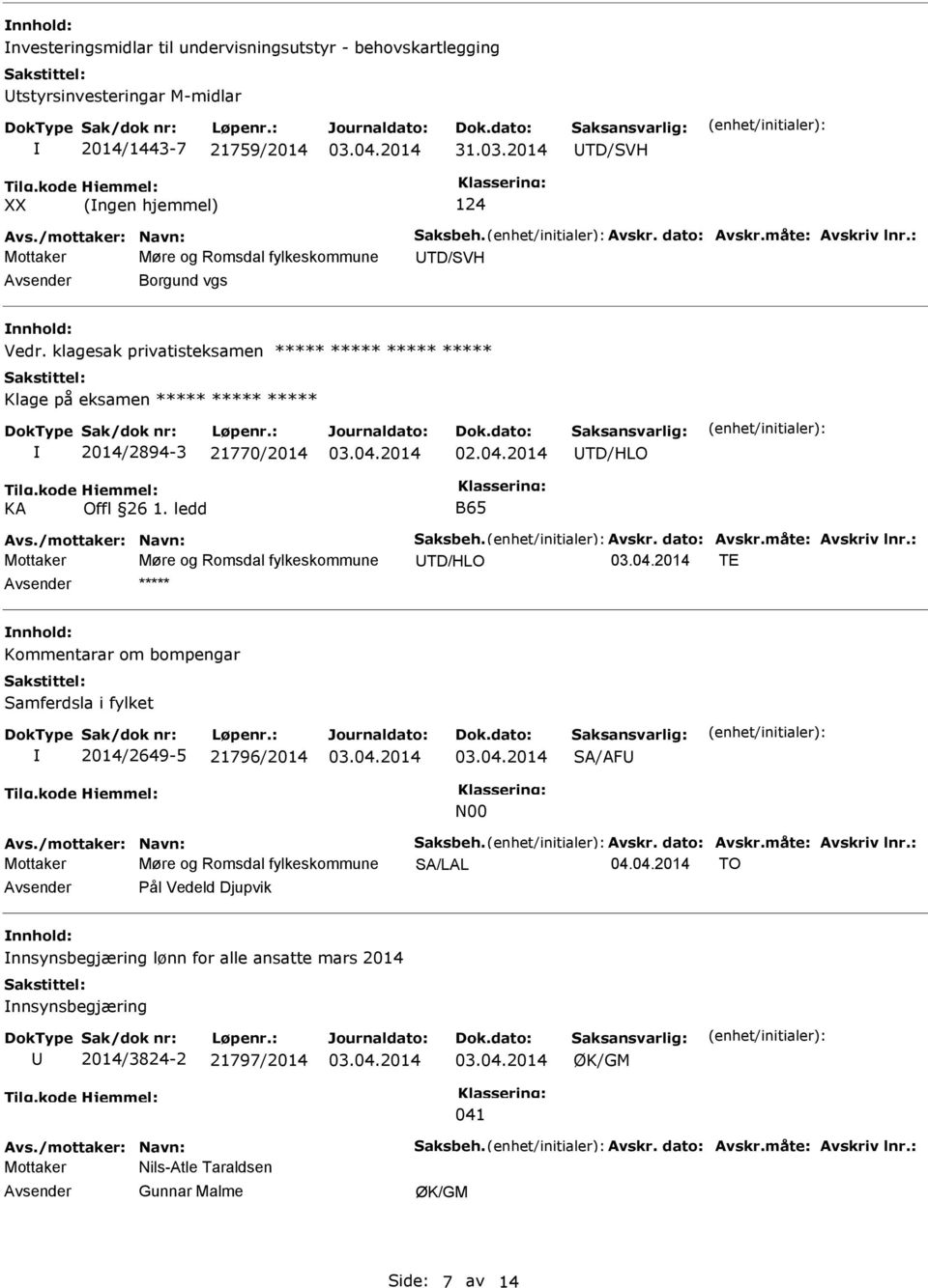 klagesak privatisteksamen Klage på eksamen 2014/2894-3 21770/2014 UTD/HLO KA Offl 26 1. ledd B65 Avs./mottaker: Navn: Saksbeh. Avskr. dato: Avskr.måte: Avskriv lnr.