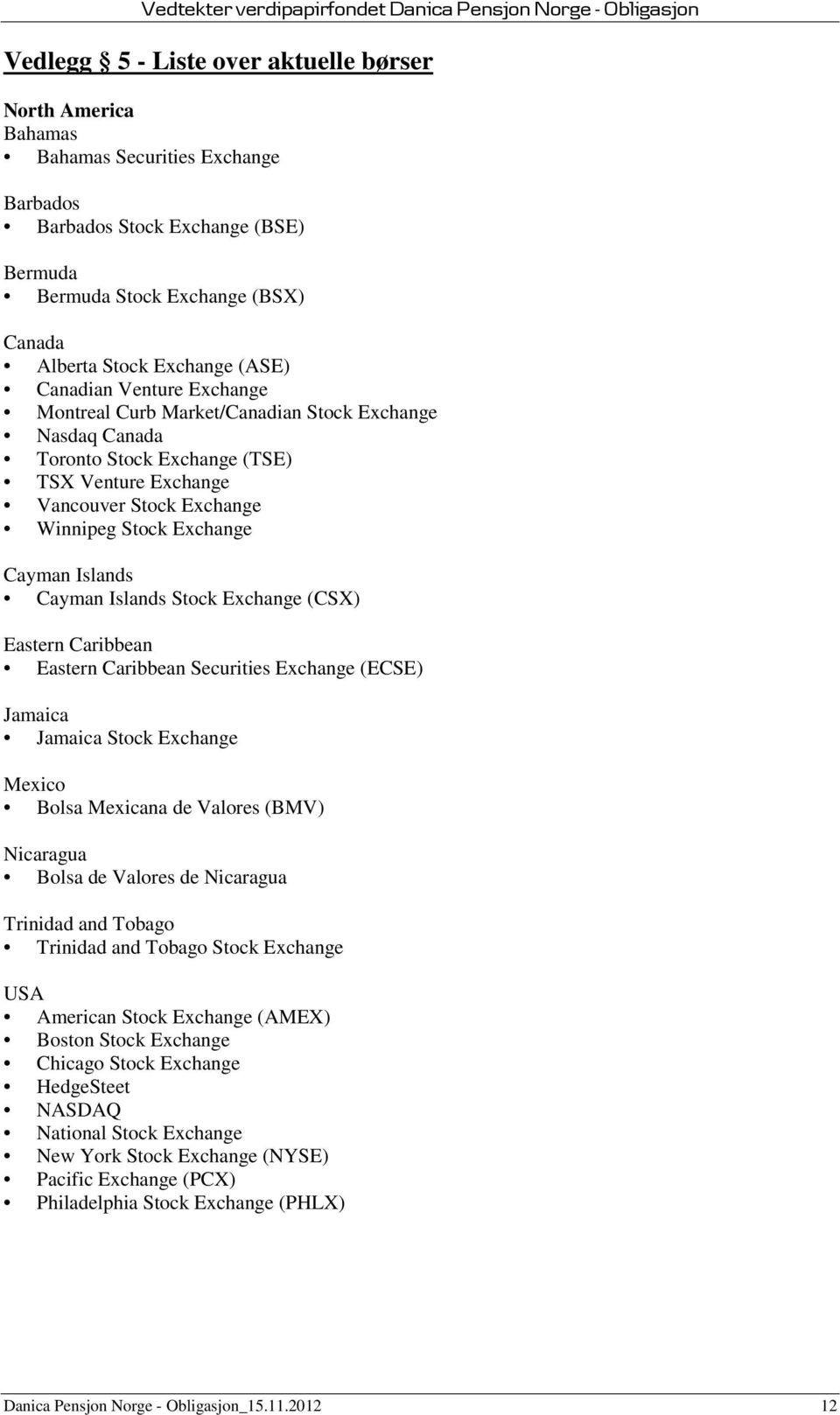 Islands Cayman Islands Stock Exchange (CSX) Eastern Caribbean Eastern Caribbean Securities Exchange (ECSE) Jamaica Jamaica Stock Exchange Mexico Bolsa Mexicana de Valores (BMV) Nicaragua Bolsa de