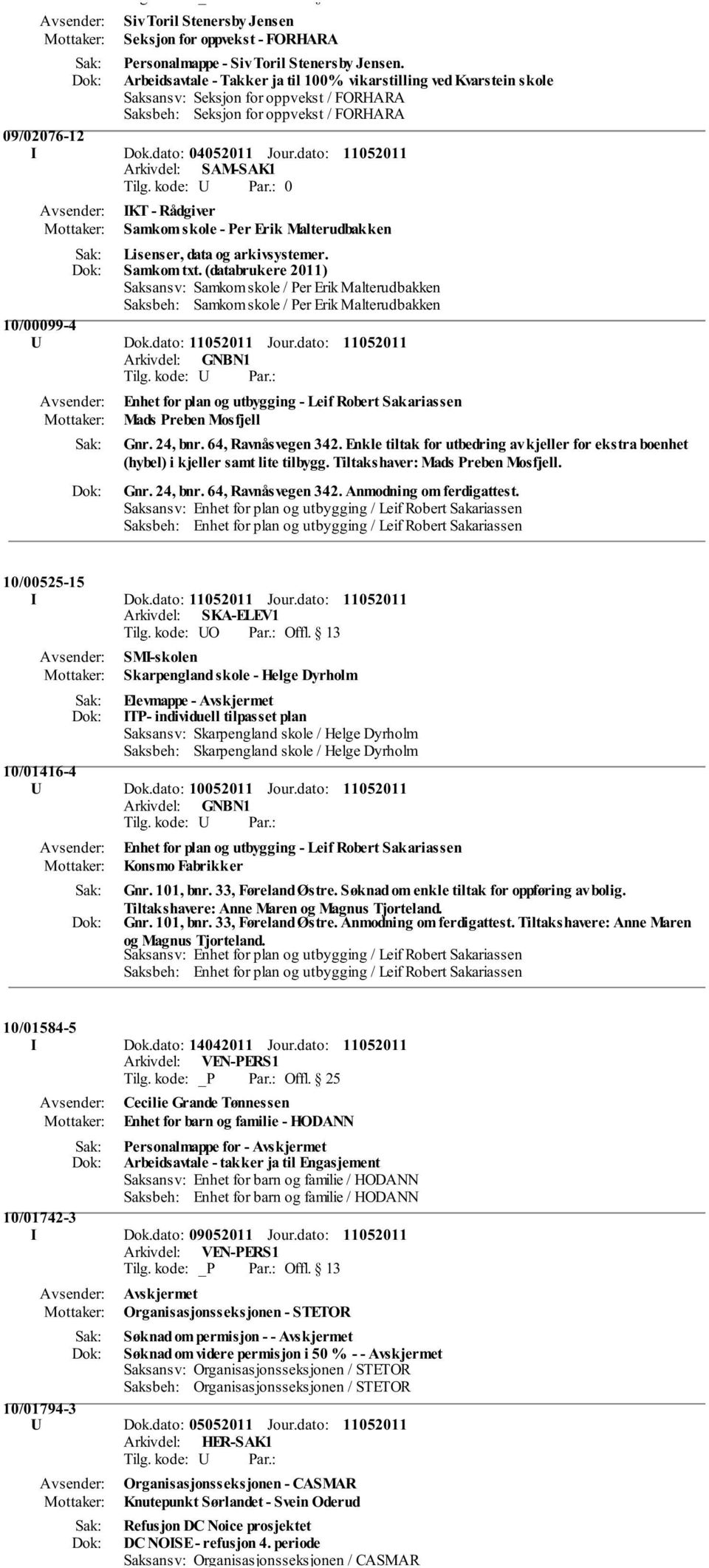 dato: 0 IKT - Rådgiver Samkom skole - Per Erik Malterudbakken Lisenser, data og arkivsystemer. Samkom txt. (databrukere 2011) Saksansv: Samkom skole / Per Erik Malterudbakken 10/00099-4 U Dok.