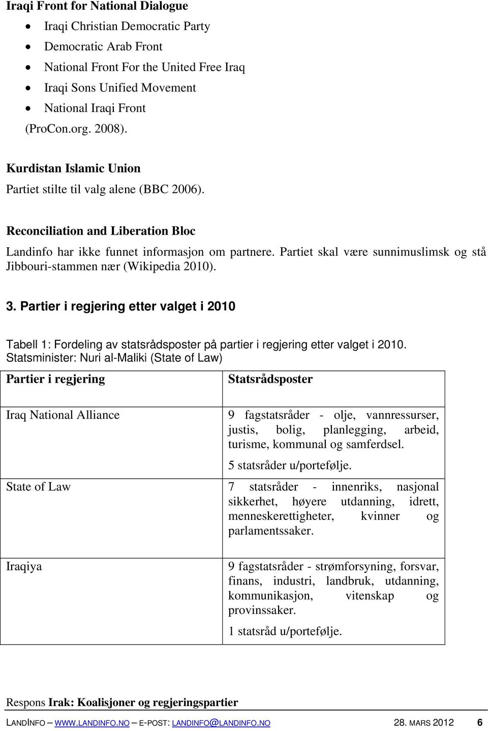 Partiet skal være sunnimuslimsk og stå Jibbouri-stammen nær (Wikipedia 2010). 3.