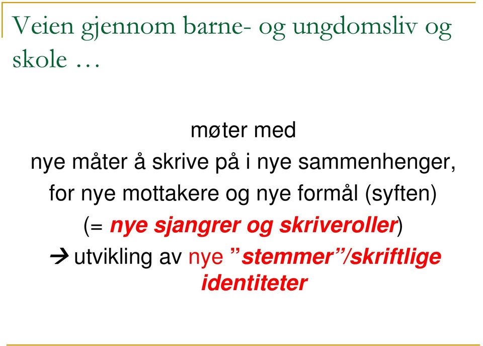 mottakere og nye formål (syften) (= nye sjangrer og