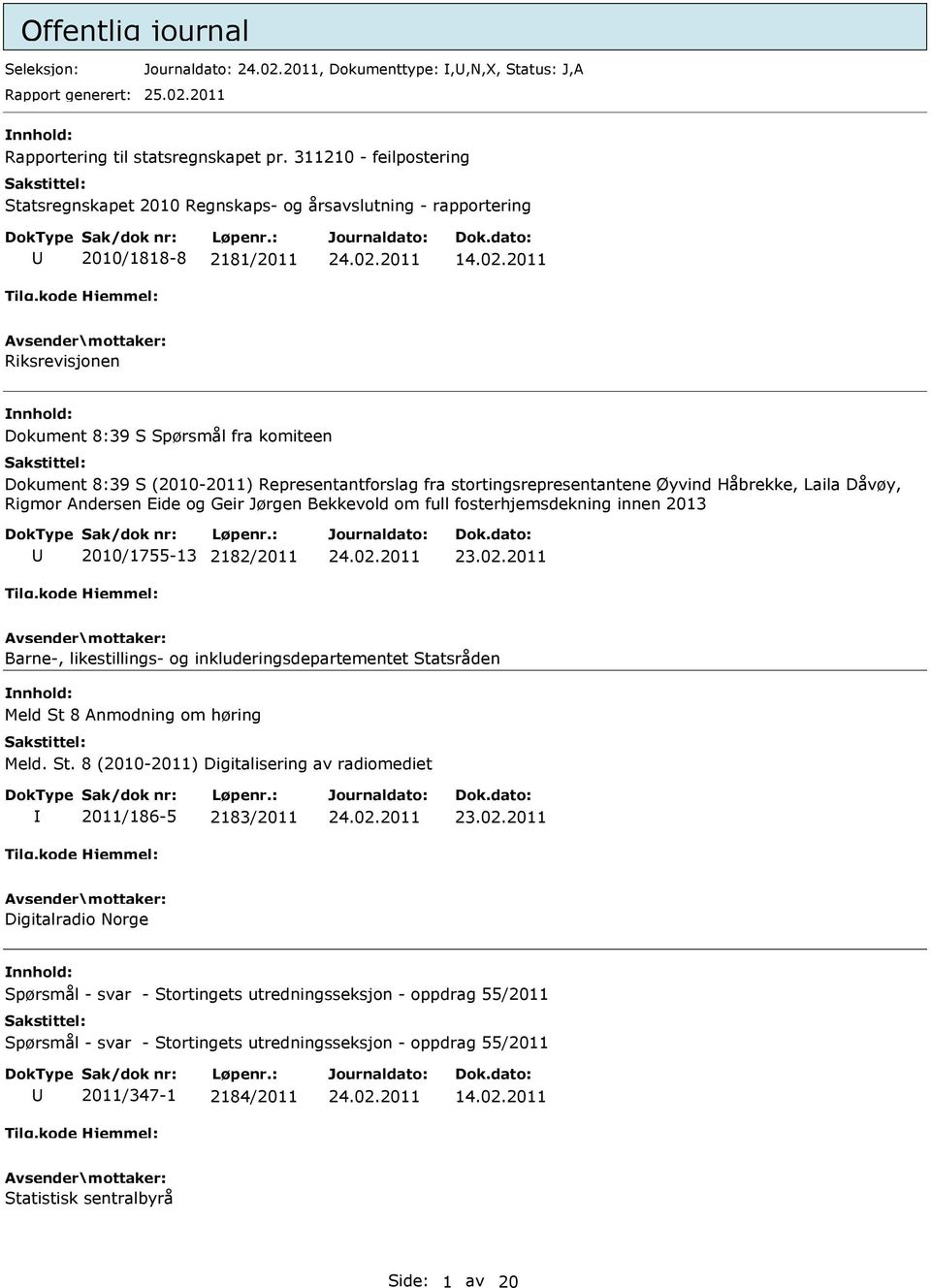 Representantforslag fra stortingsrepresentantene Øyvind Håbrekke, Laila Dåvøy, Rigmor Andersen Eide og Geir Jørgen Bekkevold om full fosterhjemsdekning innen 2013 2010/1755-13 2182/2011 Barne-,