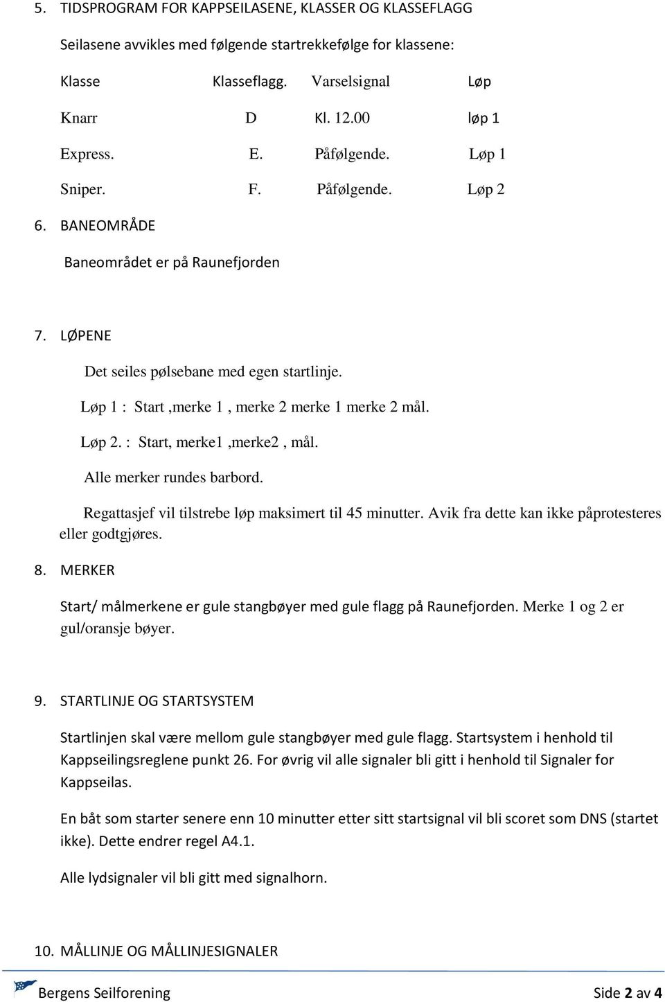 Alle merker rundes barbord. Regattasjef vil tilstrebe løp maksimert til 45 minutter. Avik fra dette kan ikke påprotesteres eller godtgjøres. 8.