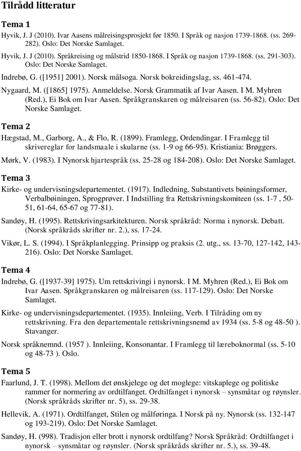 Norsk Grammatik af Ivar Aasen. I M. Myhren (Red.), Ei Bok om Ivar Aasen. Språkgranskaren og målreisaren (ss. 56-82). Oslo: Det Norske Tema 2 Hægstad, M., Garborg, A., & Flo, R. (1899).