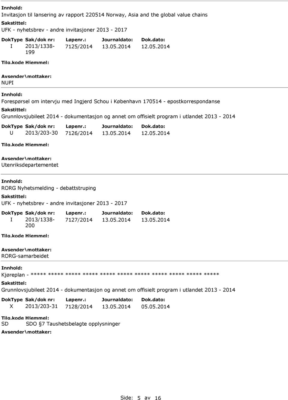 2013/203-30 7126/2014 tenriksdepartementet RORG Nyhetsmelding - debattstruping FK - nyhetsbrev - andre invitasjoner 2013-2017 Sak/dok nr: 2013/1338-200 Løpenr.