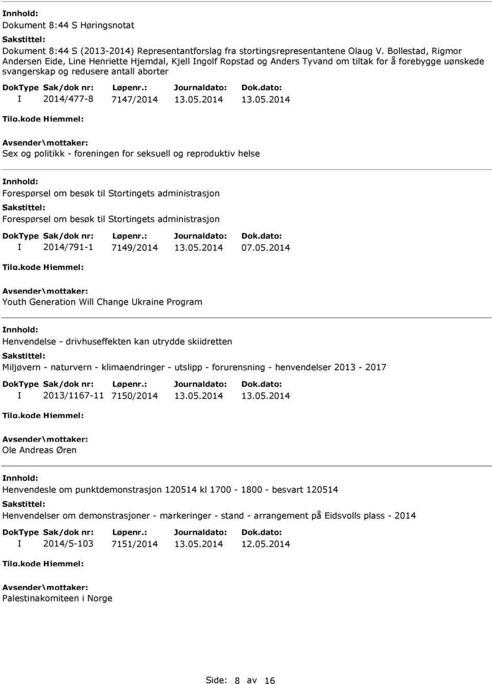 politikk - foreningen for seksuell og reproduktiv helse Forespørsel om besøk til Stortingets administrasjon Forespørsel om besøk til Stortingets administrasjon 2014/791-1 7149/2014 07.05.