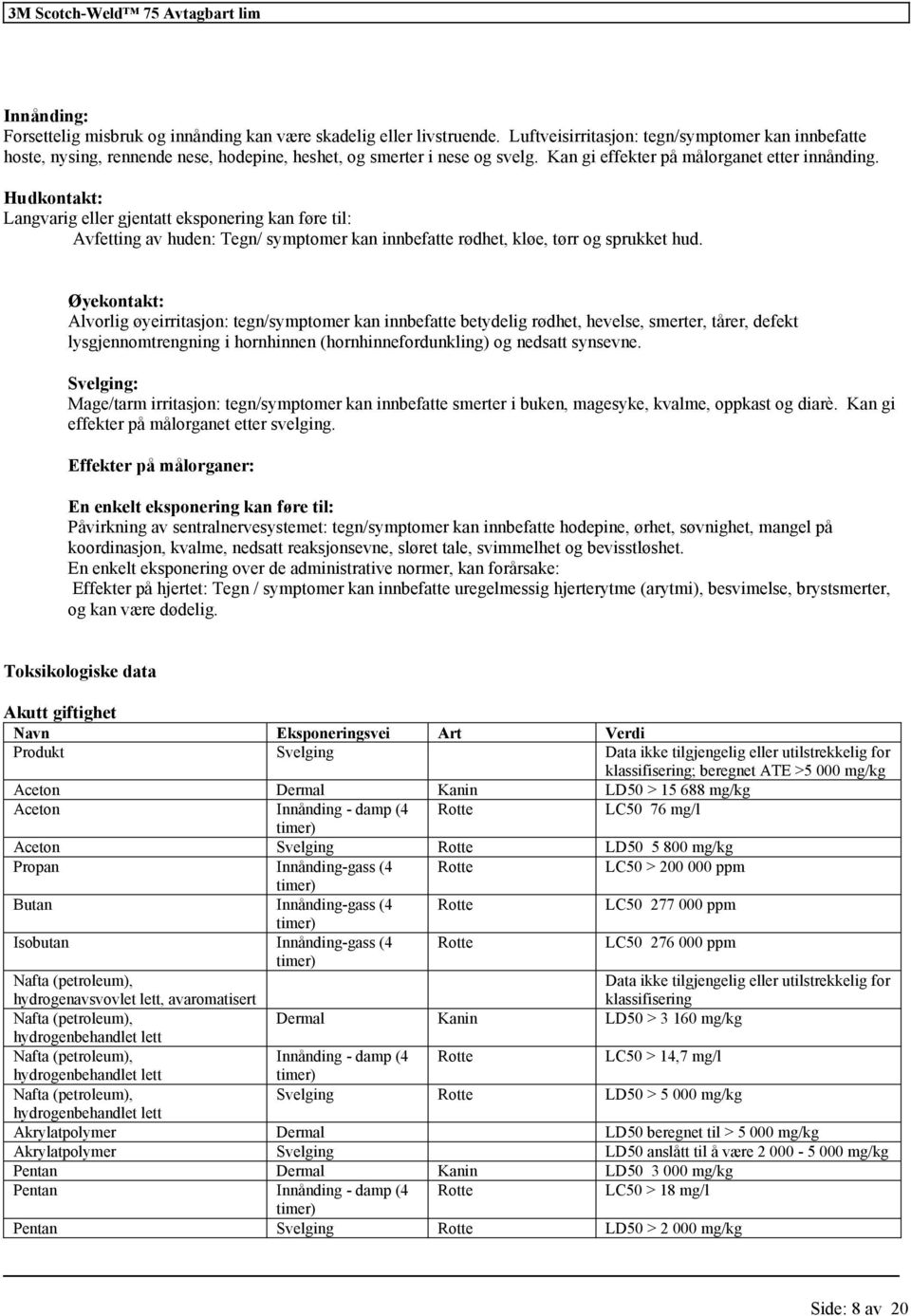 Øyekontakt: Alvorlig øyeirritasjon: tegn/symptomer kan innbefatte betydelig rødhet, hevelse, smerter, tårer, defekt lysgjennomtrengning i hornhinnen (hornhinnedunkling) og nedsatt synsevne.