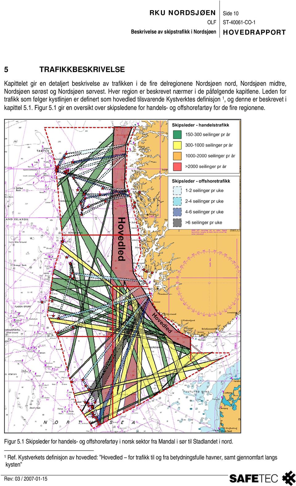 Leden for trafikk som følger kystlinjen er definert som hovedled tilsvarende Kystverktes definisjon 1, og denne er beskrevet i kapittel 5.1. Figur 5.